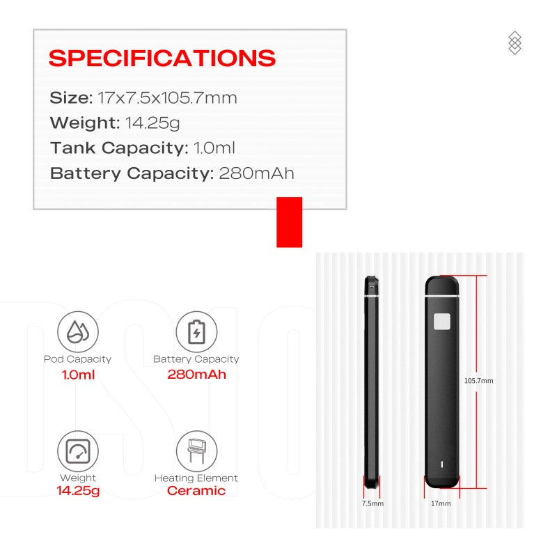 DS10 - 1 ML Disposable Vape Pen Postless Rechargeable USB-C