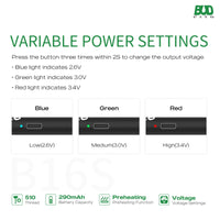 510 Battery Wholesale Variable Temperature - B16S (2.6V, 3.0V, 3.4V)