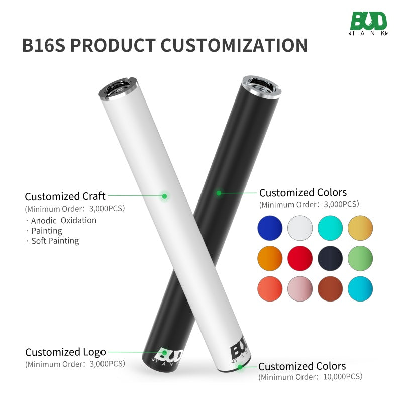 510 Battery Wholesale Variable Temperature - B16S (2.6V, 3.0V, 3.4V) | BUDTANK 510 Battery Wholesale Variable Temperature - B16S (2.6V, 3.0V, 3.4V) | BUDTANK