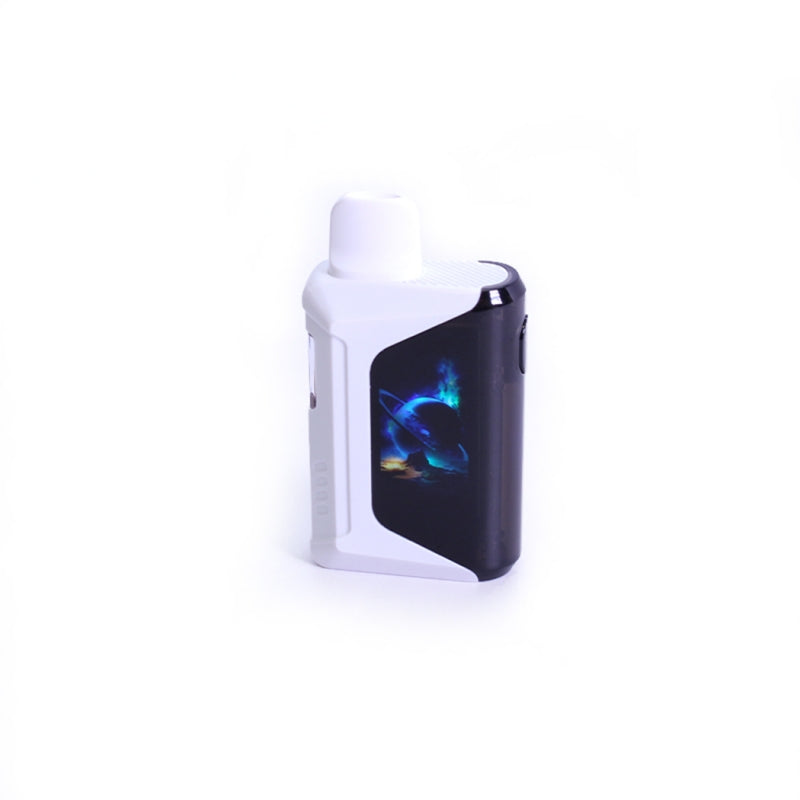 White electronic vape with a black accent on a white background