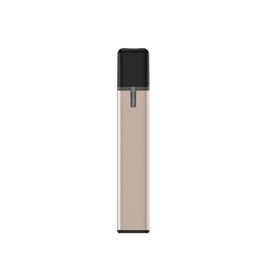 Beige and black electronic vape device on a white background