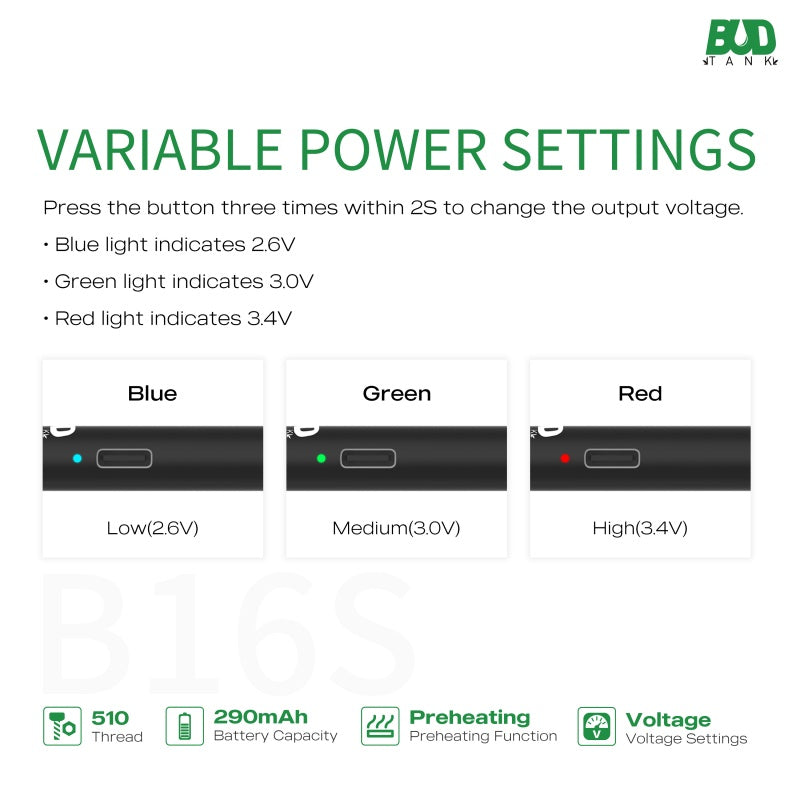 510 Battery Wholesale Variable Temperature - B16S (2.6V, 3.0V, 3.4V)