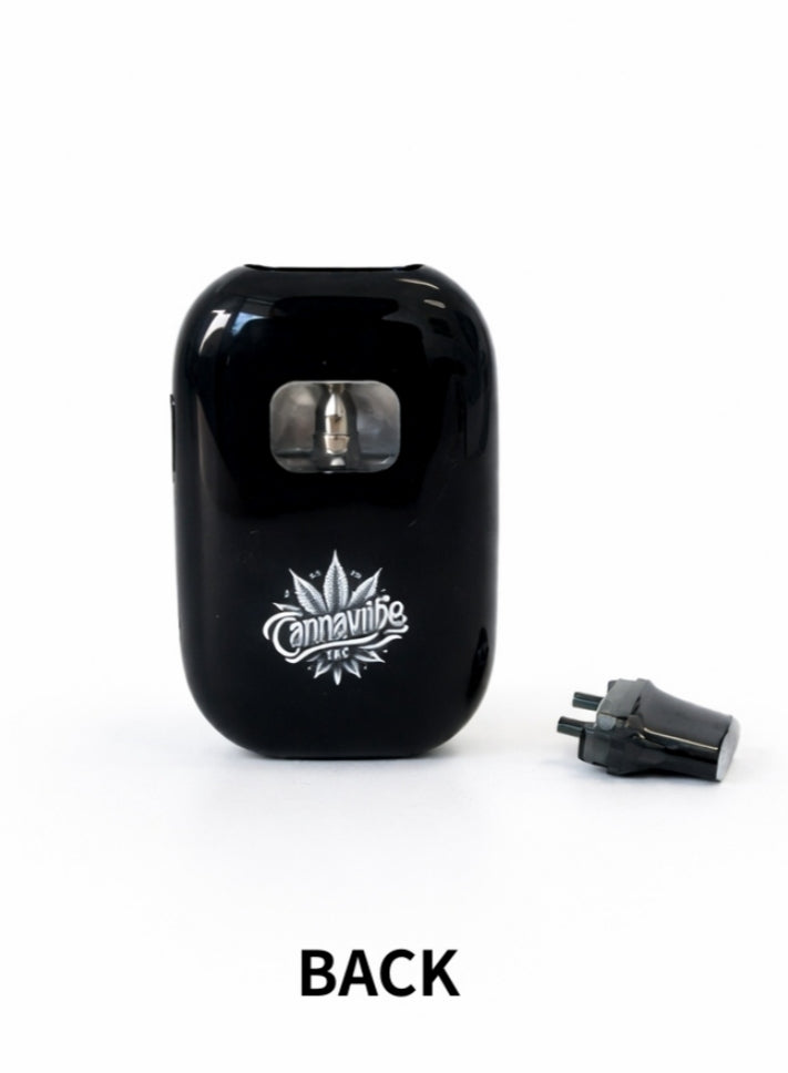 Black electronic device with a logo on a white background