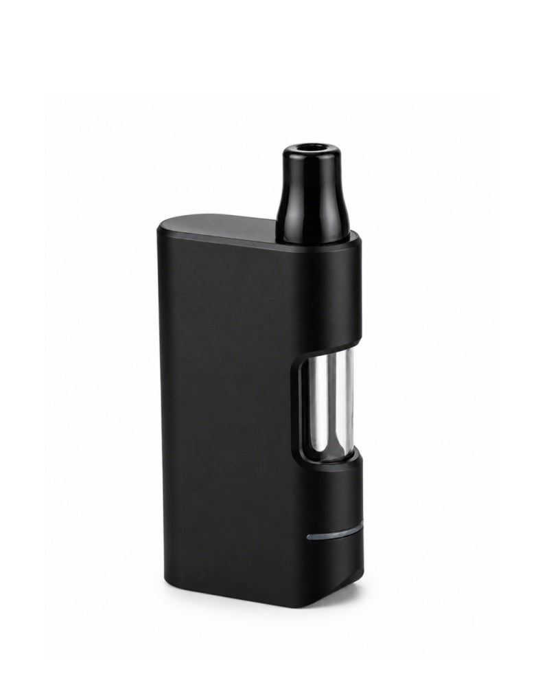D086 disposable vape hardware in matte black with visible oil tank