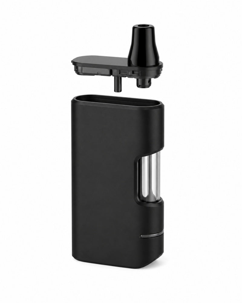 D086 disposable vape hardware with mouthpiece removed showing top-fill design