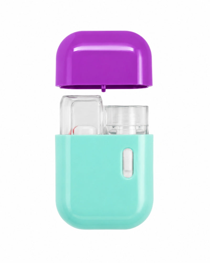 D088 1ML square disposable vape with purple top open showing tank