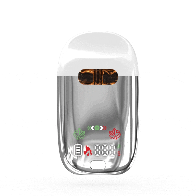 An electronic disposable vape with flashing information on awhite background