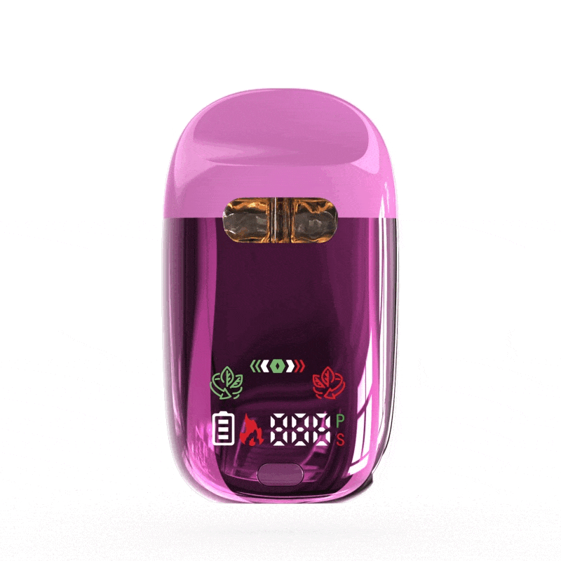 disposable vape with pink and flashing logo and information on the gif