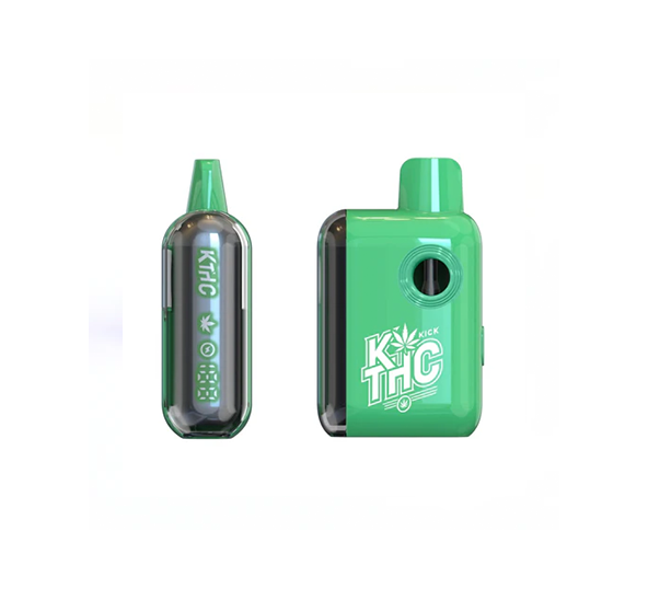 Green KTHC vape device on a white background