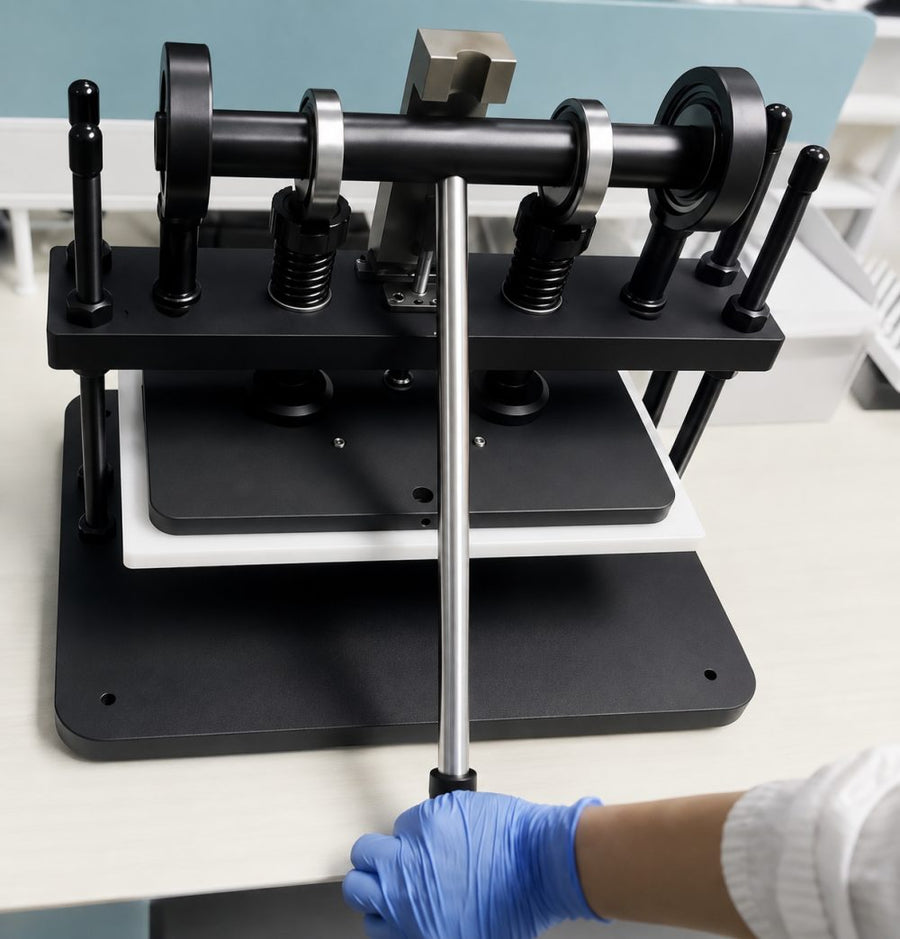 Manual vape cartridge capping press machine with adjustable press mechanism cap 100 a time.